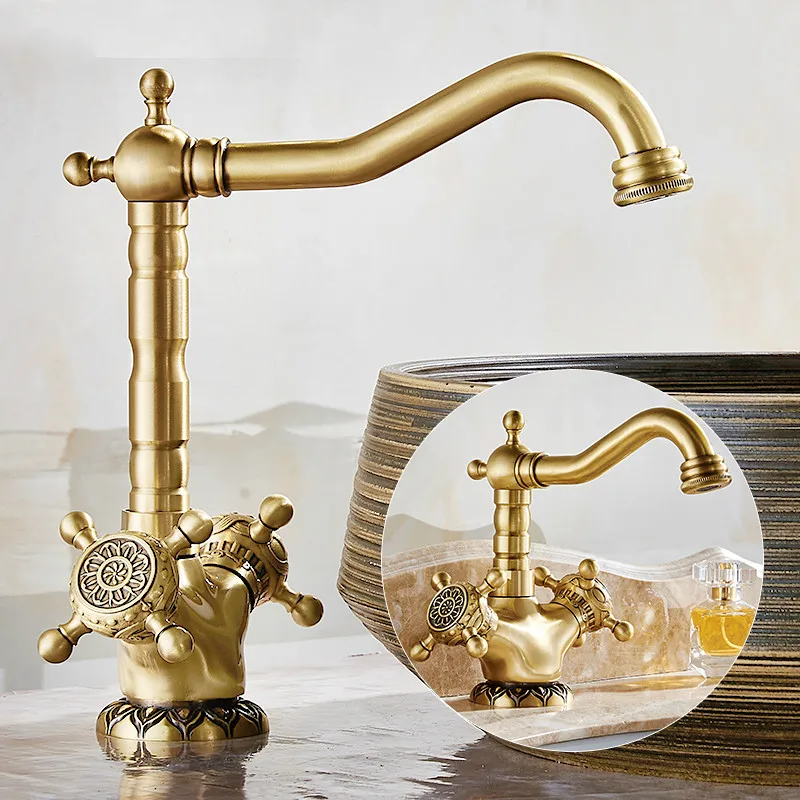 Kitchen Faucets Full copper Europe type double face basin faucet pure restore ancient ways art cold hot water ancien | Обустройство