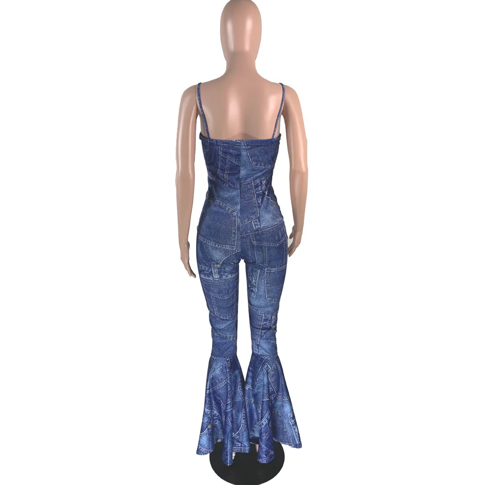 

Spaghetti Strap Print One Piece Bodysuits for Women Sexy Deep V Neck Sleeveless Bandage Jumpsuit Fashion Pleated Flare Rompers