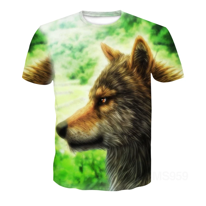 

The latest wolf 3D printing animal cool funny T-shirt men's short-sleeved summer top T-shirt men's fashion casual men's shirt 6X