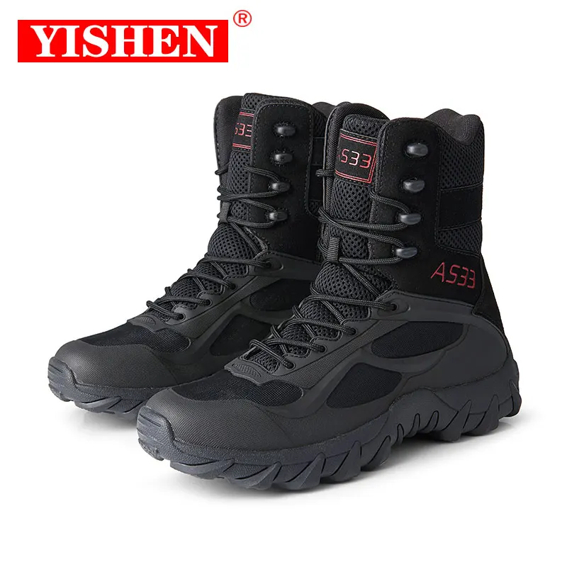 

YISHEN Men's Boots Infantry Tactical Leather Combat Army Training Male Boots Outdoor Winter Waterproof Work Safety Shoes