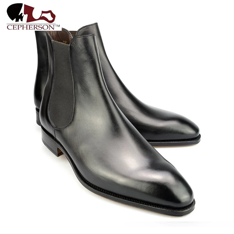 

Chelsea Winter Black Men's Boots Slip-On Add Velvet High-Top Fashion Genuine Leather Designer Work Boots Shoes Men