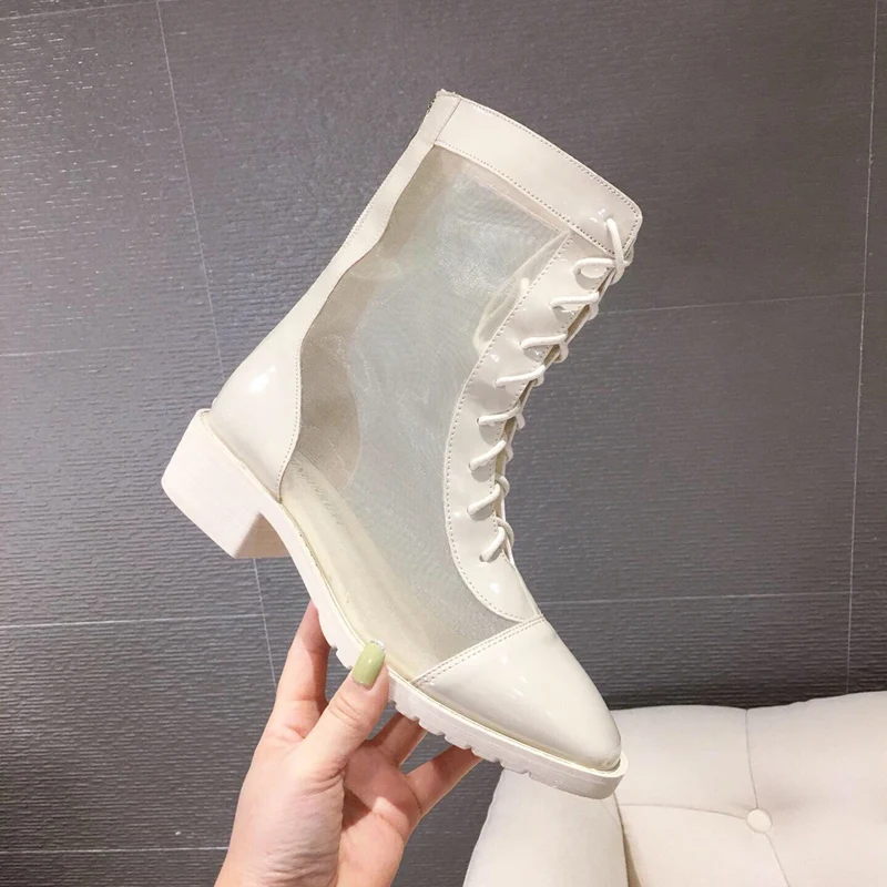 Женские сетчатые ботильоны черные дышащие на низком каблуке шнуровке летние