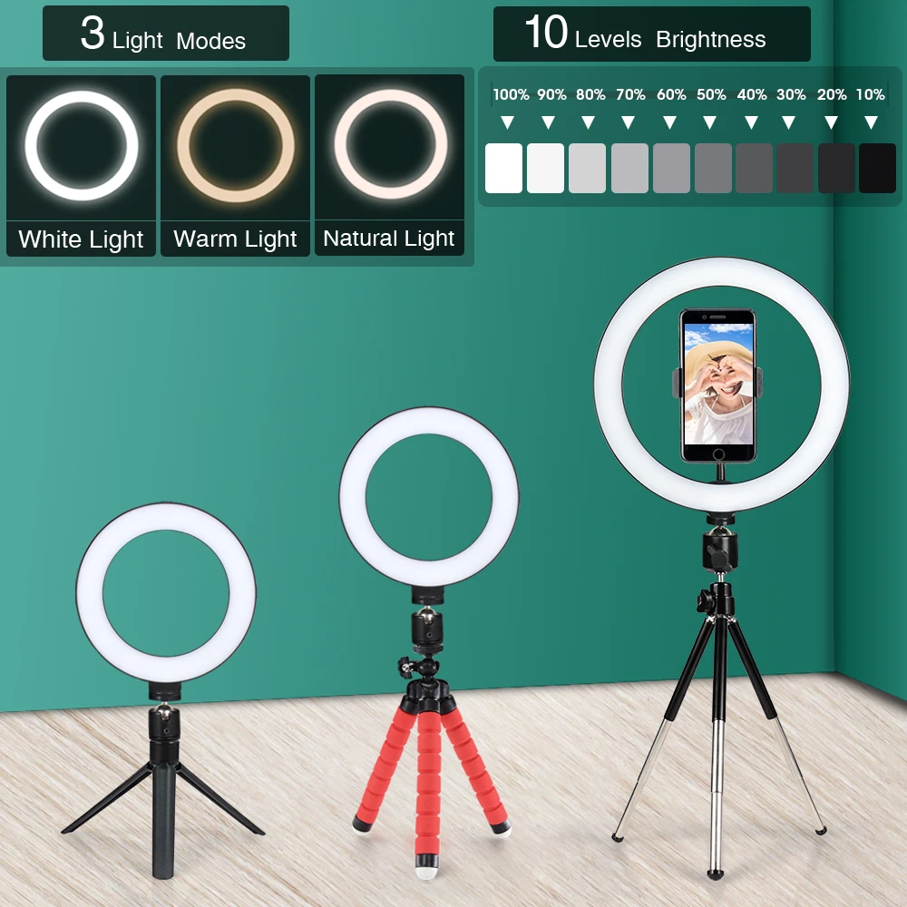 Desktop Photography LED Selfie Flash Dimmable Ringlight With Tripod For Phone Ring Light Lamp For Youtube Video Live