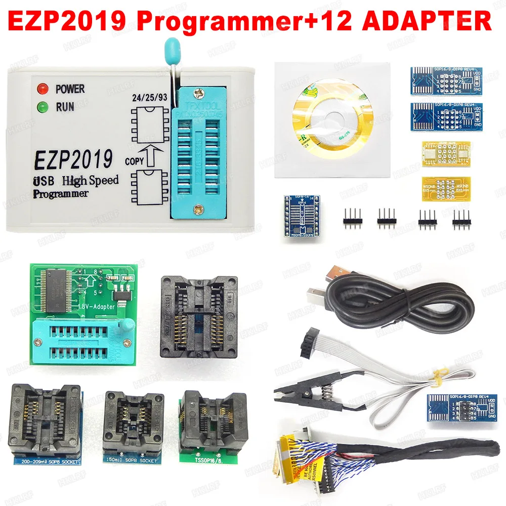 12 Adapters Цена по прейскуранту завода-изготовителя! Новейшая версия EZP2019 высокоскоростной USB SPI программатор поддержка 24 25 93 EEPROM 25 флэш-чип биос+ 5 разъемов - Цвет: 12 Adapters