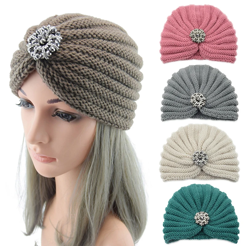 

New Knot Bandanas Turban Headband 2021 Autumn Winter Warm Knitting Turban Cap Solid Center Cross Women Hair Scarfs