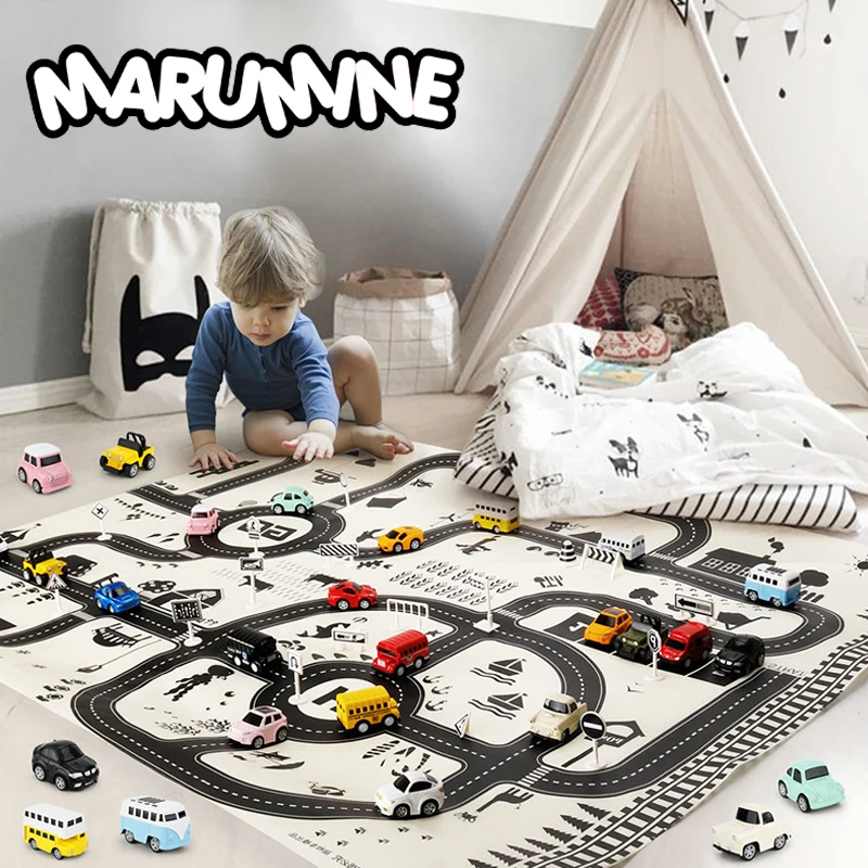Детский дорожный игровой коврик Marumine автомобильный город 130*100 см сцена дорожная