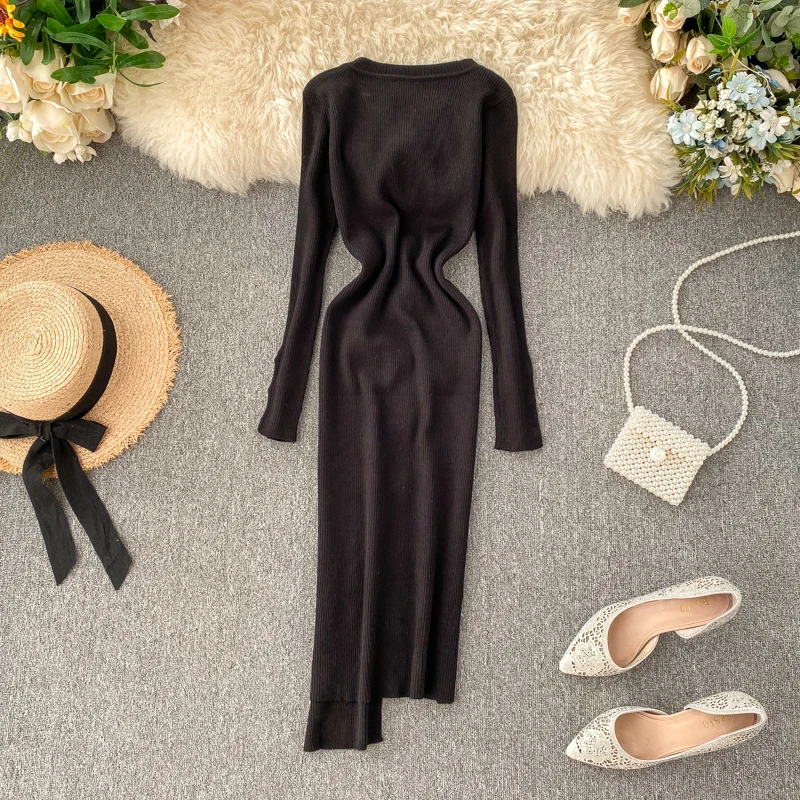 Женское трикотажное платье на пуговицах С АСИММЕТРИЧНЫМ ПОДОЛОМ | Женская одежда