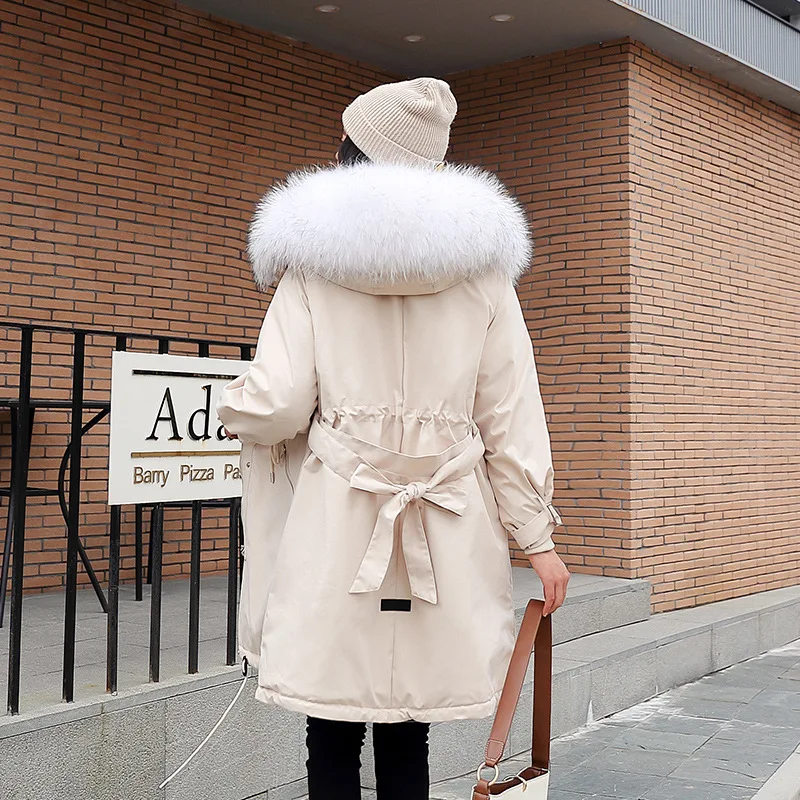 Женское зимнее теплое пальто с карманами в Корейском стиле приталенное
