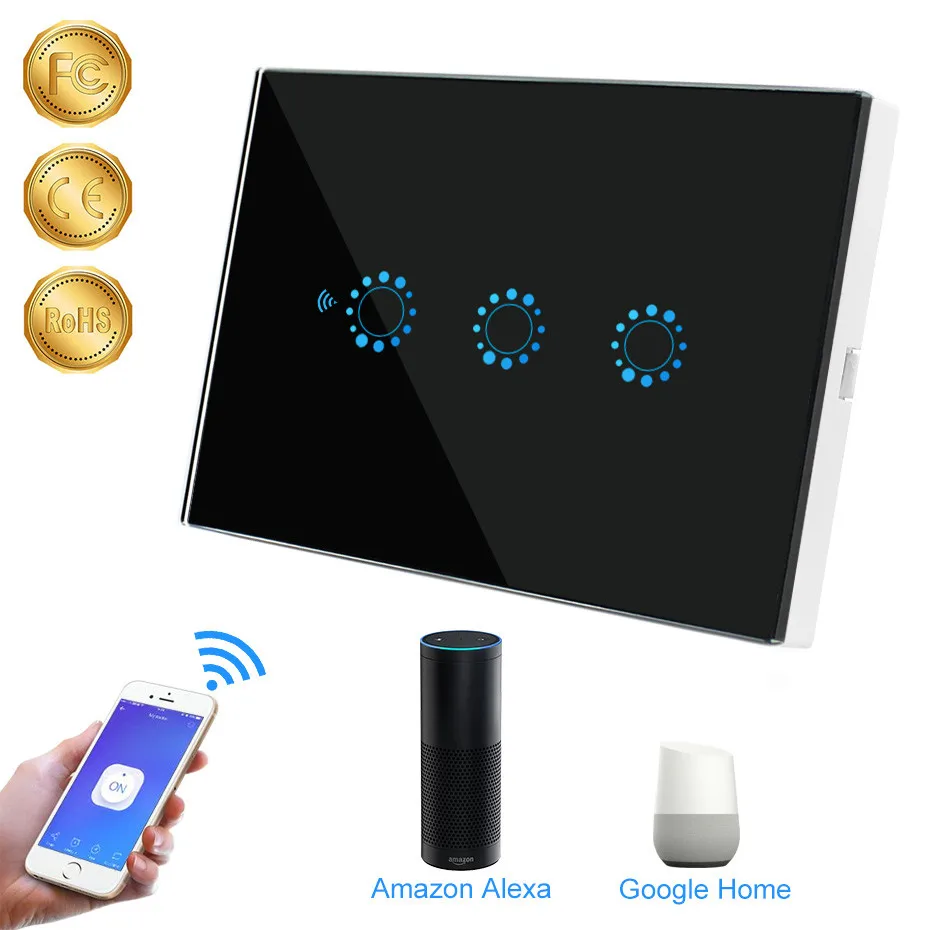 110V Стандартный WI-FI Smart Touch Стекло Панель переключатель приложение Дистанционное Управление сроки Совместимость с iOS и Android OS 1/2/3 переключатель