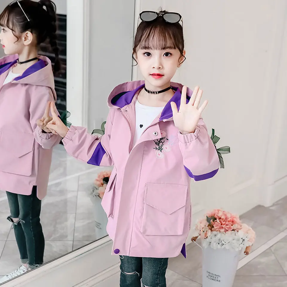 

Age For 3T-13 Years Fashion Girls Coat Spring Autumn Jackets Kids Coat Windproof 3 Colors Jackets Casual Hooded Girls Coats
