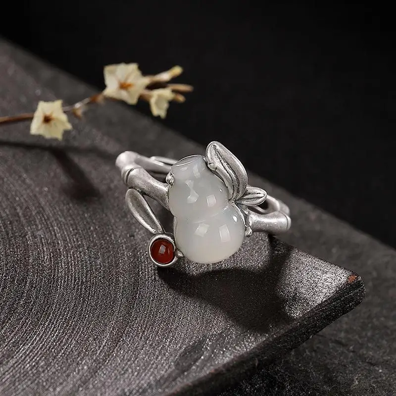 

Открытое регулируемое кольцо природной яркости, элегантное женское серебряное кольцо в китайском стиле ретро дворца