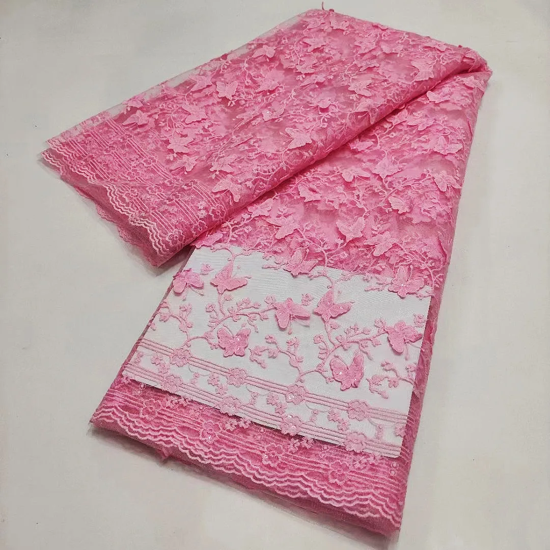 

African 3D Flower Mesh Lace Fabric 2021 High Quality Sequins Lace Fabric Latest French Tulle Lace Fabric For Wedding