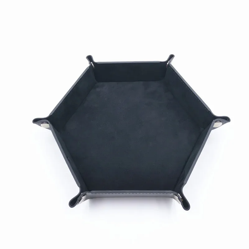 

1PC 23cm PU Leather Foldable Dice Tray Box Hexagon Folding Coin Key Storage Box for Table Board Games Square Tray Dice Box