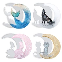 diy crescents resin mold creative moon wolf cat girl mermaid tail epoxy silicone molds for ornaments home decoration