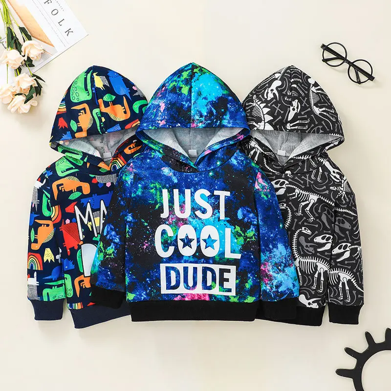 

New Autumn Kids Fashion Cartoon Hooded Letter Boy Sweatshirt