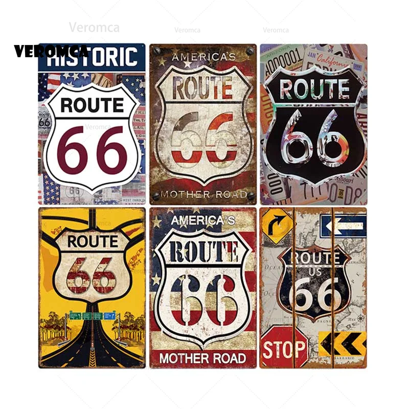 

Жестяной ретро-знак Route 66, потертый шикарный металлический знак, настенные наклейки, постер, винтажный декор, винтажное художественное укра...