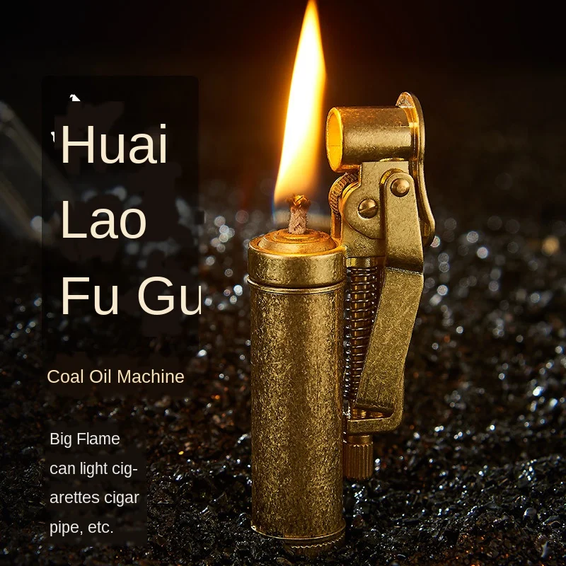 Тренч из чистой меди Классическая винтажная зажигалка с многоразовым кремниевым
