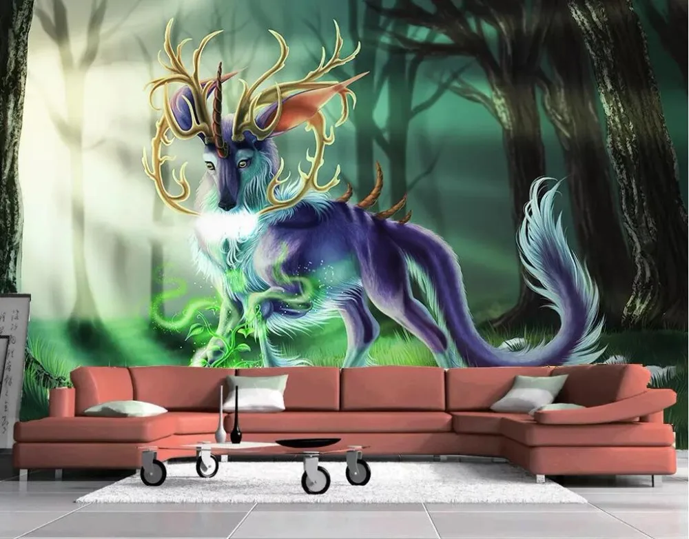 Пользовательские обои CJSIR Зеленый Солнечный свет лес лось олень 3d гостиная фон