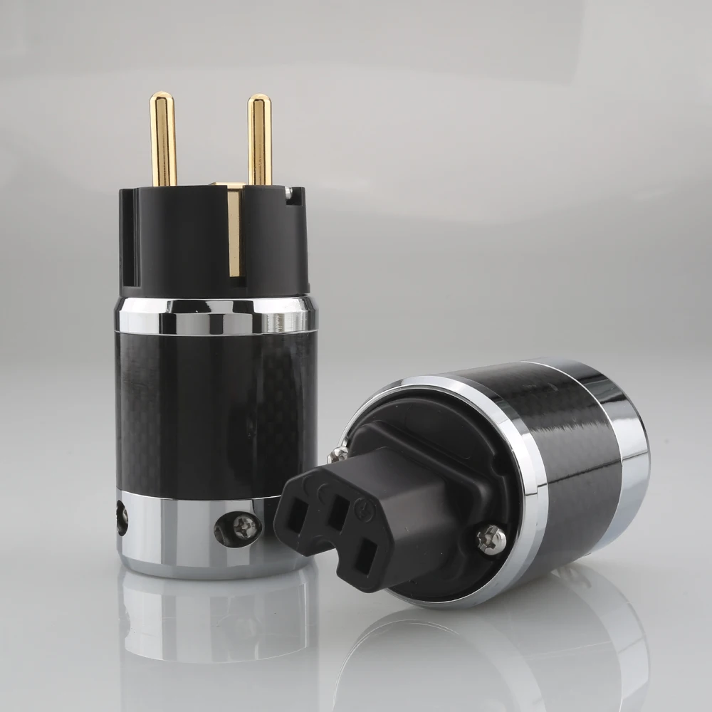 Plug de Alimentação Schuko com Cabo de Fibra de Carbono Iec de Graduação de Áudio Conector Fêmea Diy