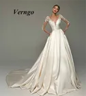 Элегантное Атласное Свадебное Платье Verngo с длинным рукавом, аппликацией и V-образным вырезом, элегантное шикарное платье для невесты со шлейфом, 2021