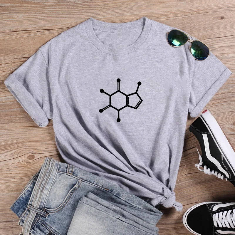 

Caffeine Molecule T-Shirt Funny T Shirt Women O-neck Short Sleeve Tshirt Women Black Casual Tee Shirt Femme Tshirts Cotton Women