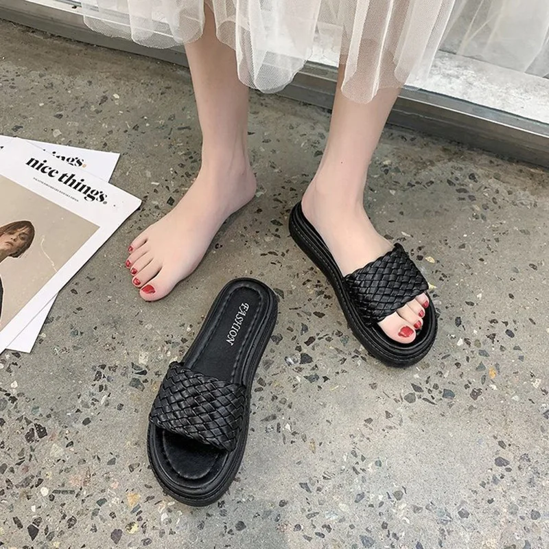 

Woven Wedges Slippers Platform Fashion Sandals Women's Summer Flip-flops Outside Anti-slip Breathable Beach Shoes Pumps Slides
