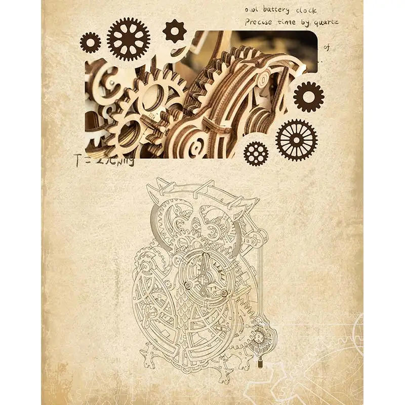 

DIY Clock Wooden Puzzle 3D Clock Three Dimensional Owl Wooden Model Building Block Kits Assemble
