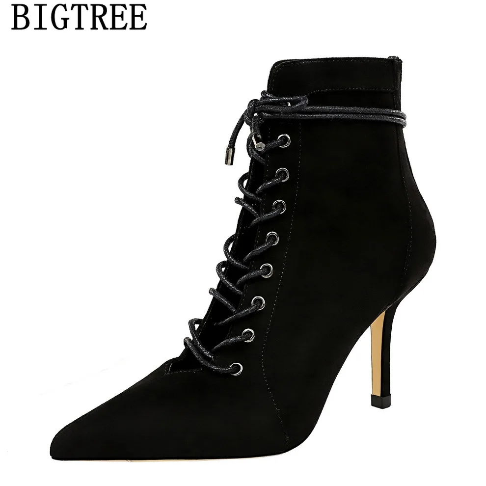 

Ботильоны Bigtree женские на высоком каблуке, Брендовая обувь, туфли-лодочки, модная обувь, черные, 2022