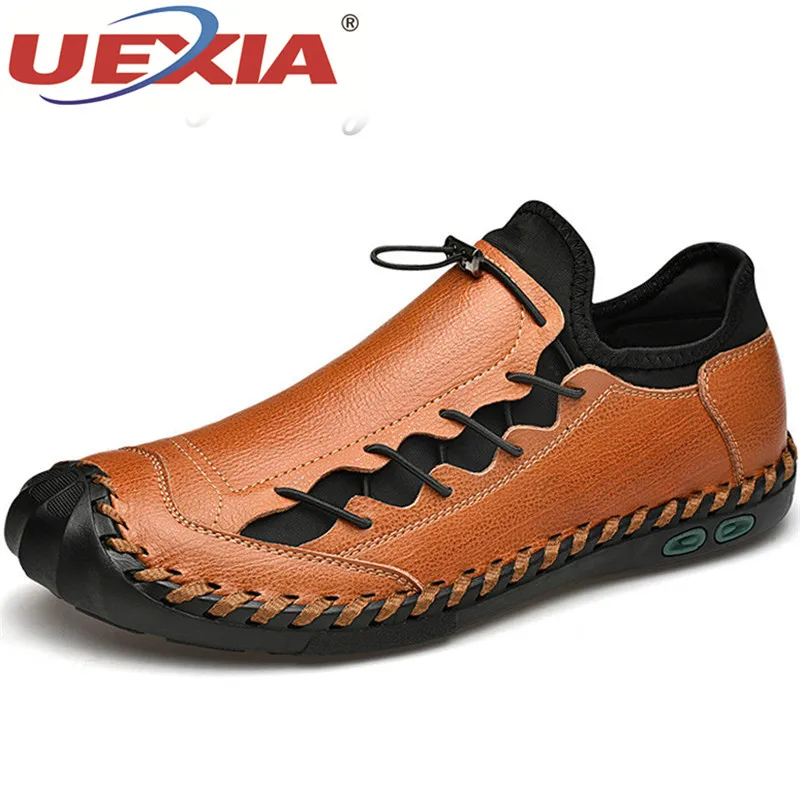 UEXIA Men Leather Casual Shoes Comfortable Loafers Quality Split Handmade Flats Hot Sale Moccasins Footwear | Обувь