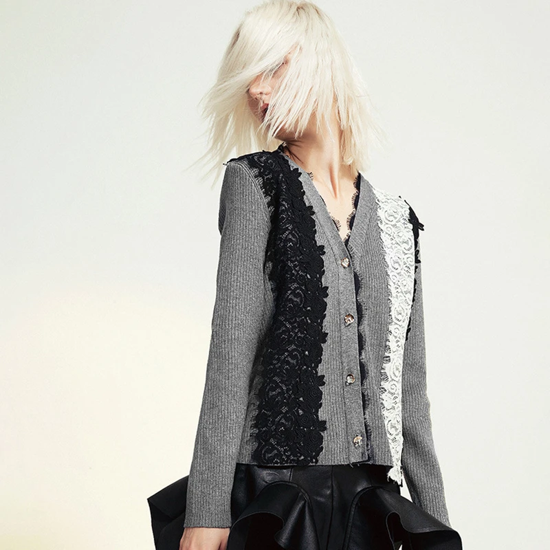 TWOTWINSTYLE Повседневный вязаный женский свитер с v-образным вырезом и длинным