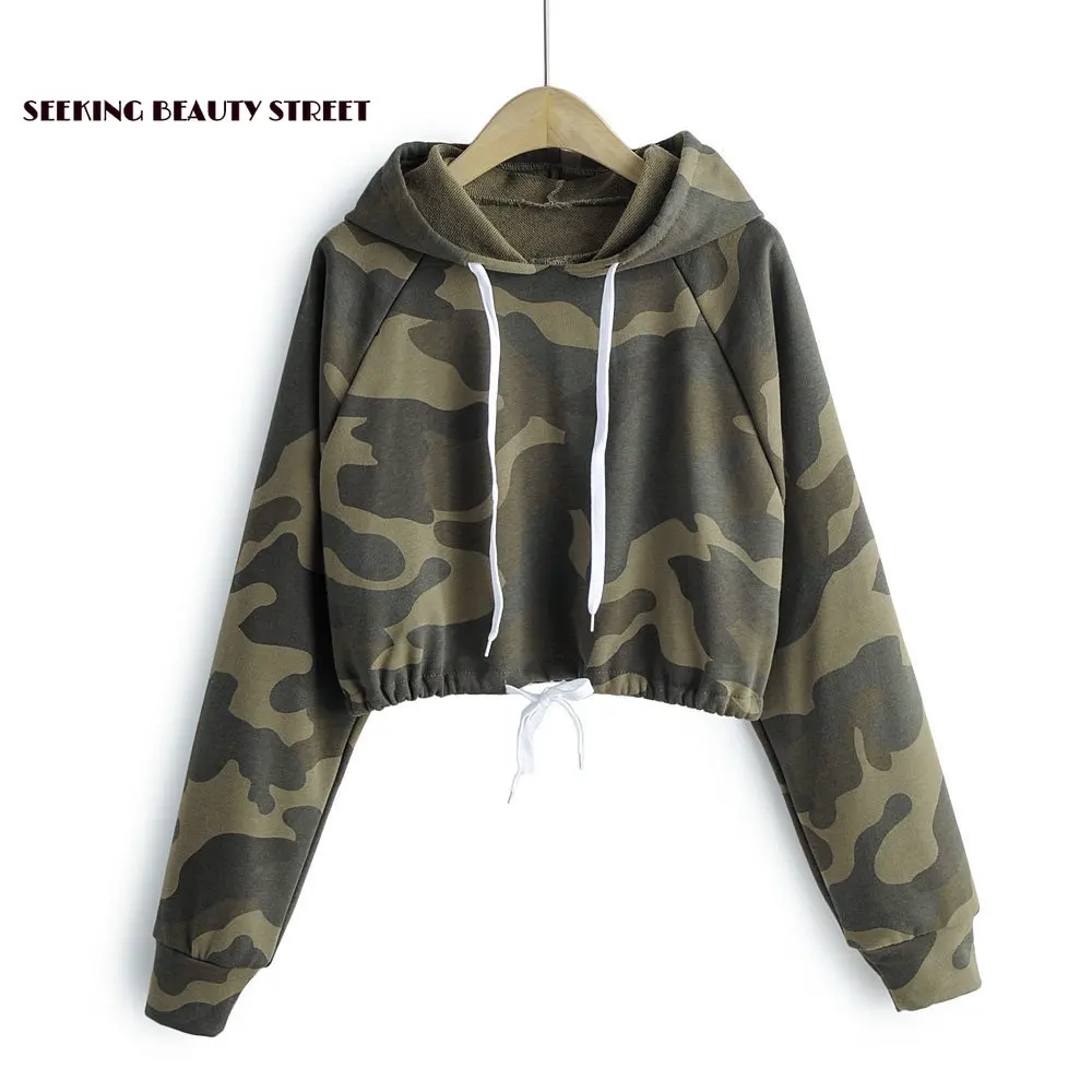 New trend of women's wear in autumn and winter 2019 camouflage short open navel vitality Hoodie Sweatshirt harajuku hoodie |