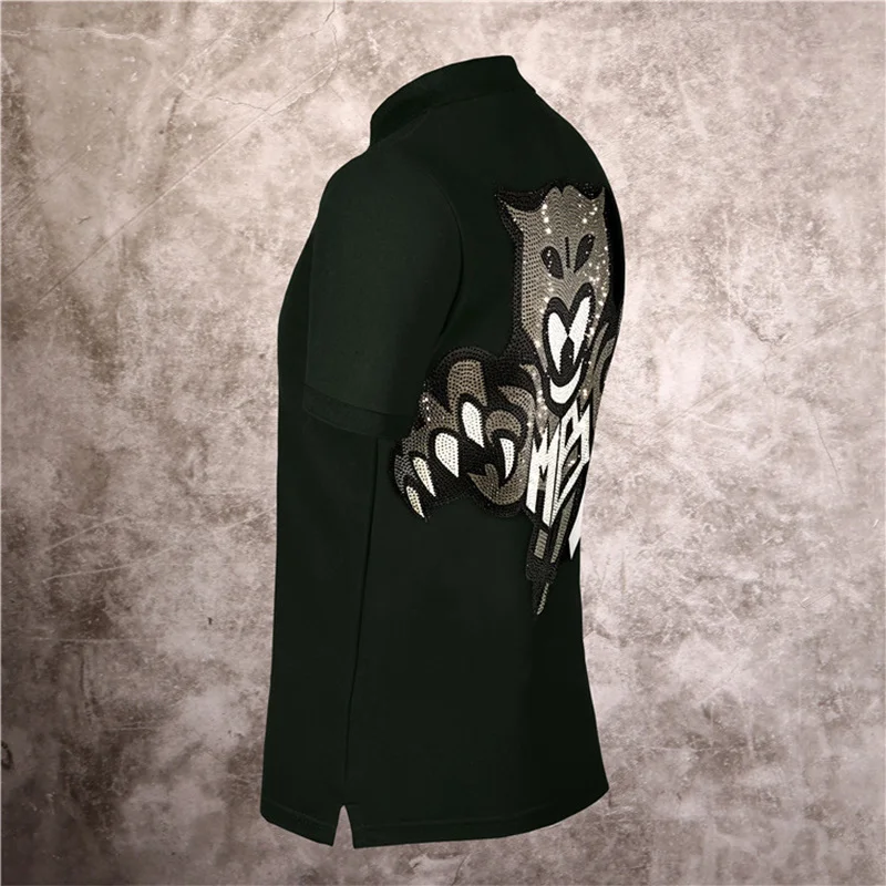 

New SHADAO Street Punk Style Fashion Business Polo Shirt Men 3D Diamond Printed PP Skull Sports Polo Shirt Solid Color Tops