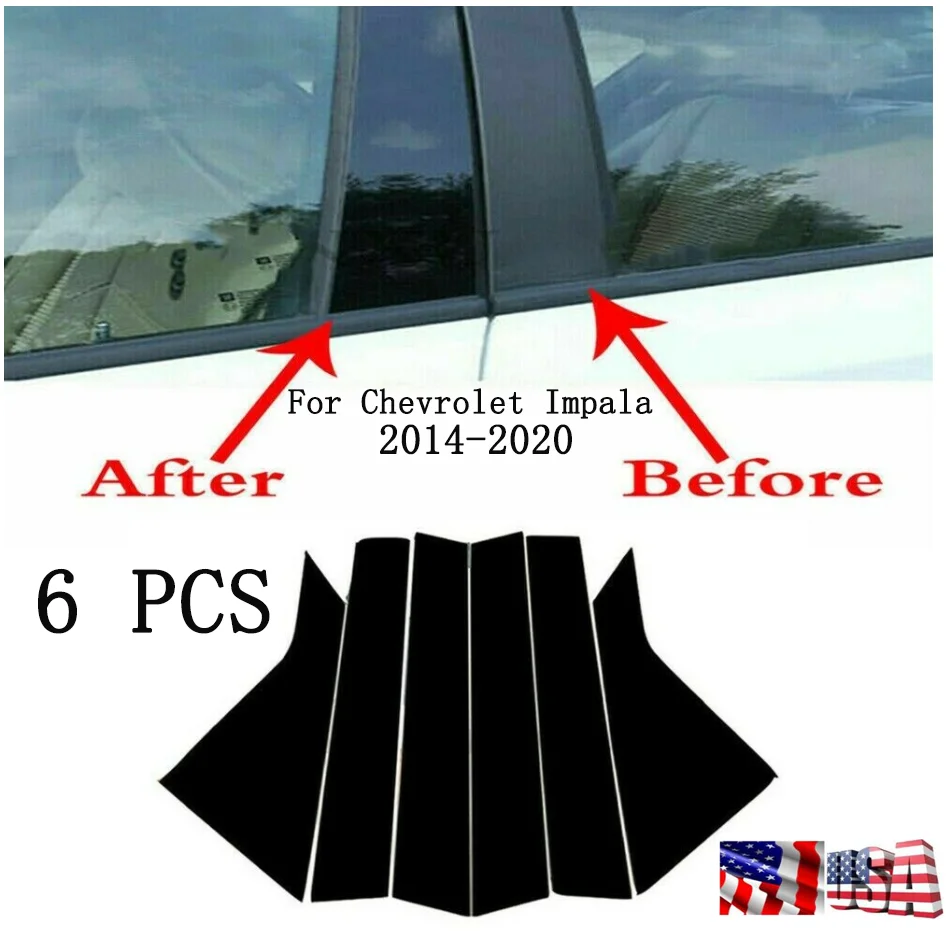 

For 2014-2020 Chevrolet Impala Body Pillar Posts Door Window Trim Black 6 Pcs/Set U.S. shipping