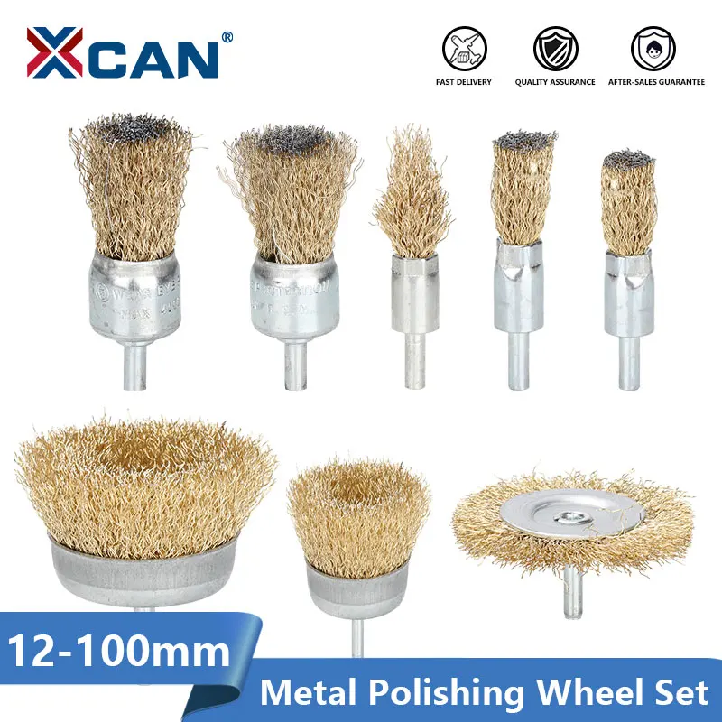 

XCAN Wire Wheel Brush 6mm Shank 6,7,9pcs Brass Coated Wire Brush Set for Removal Rust Corrosion Metal Polishing Wheel