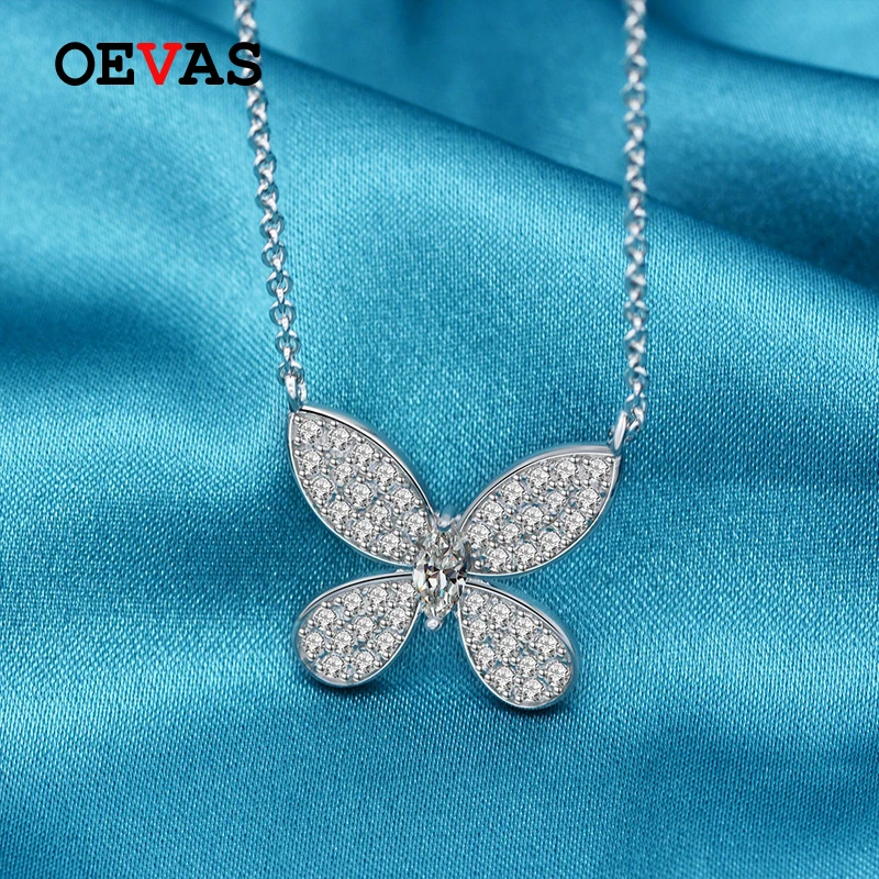 OEVAS бабочка 100% Настоящее серебро 925 пробы созданное Moissanite драгоценный камень