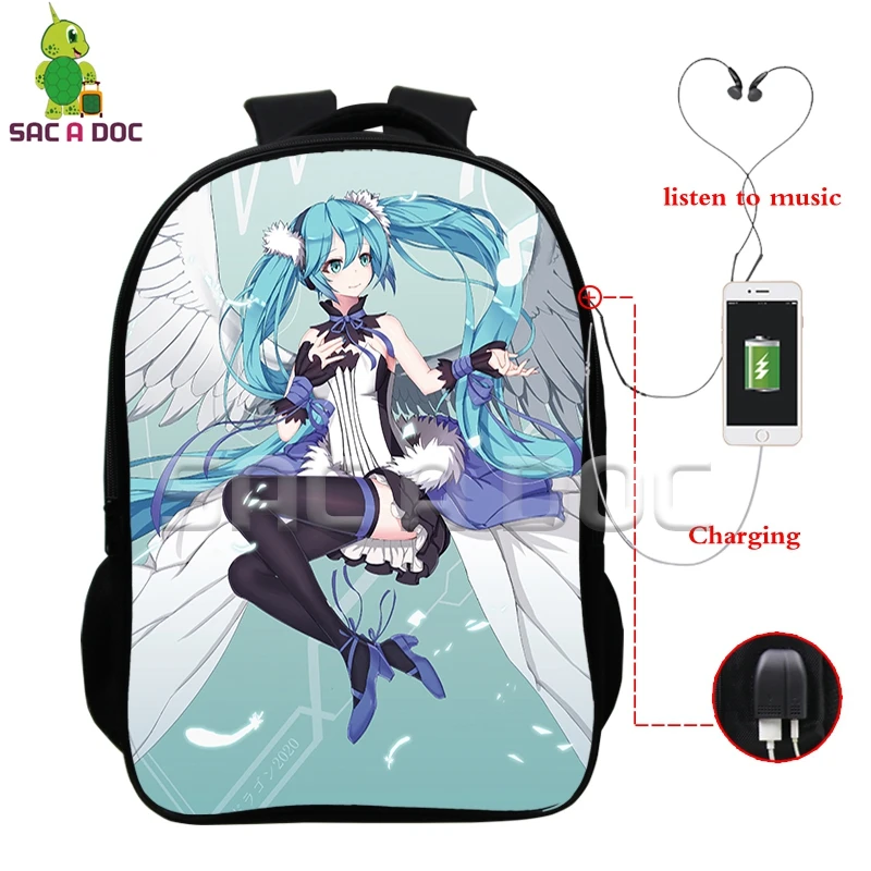18 Многофункциональный рюкзак VOCALOID Hatsune Miku, зарядка через usb, разъем для наушников, для ноутбука, для подростков, мальчиков, девочек, школьные рюкзаки для косплея - Цвет: 18