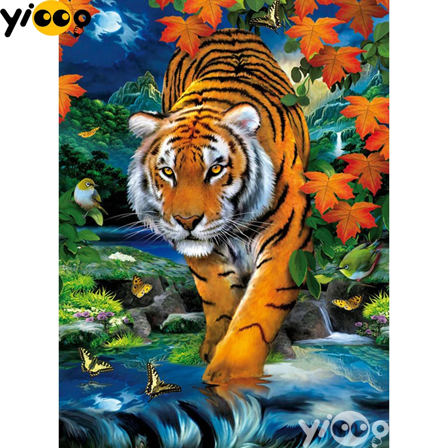 

Full Square/Round Drill Diamond Painting Cross Stitch Embroidery Tiger Cross the River Rhinestone Mosaic Home Decor Gift AX2269