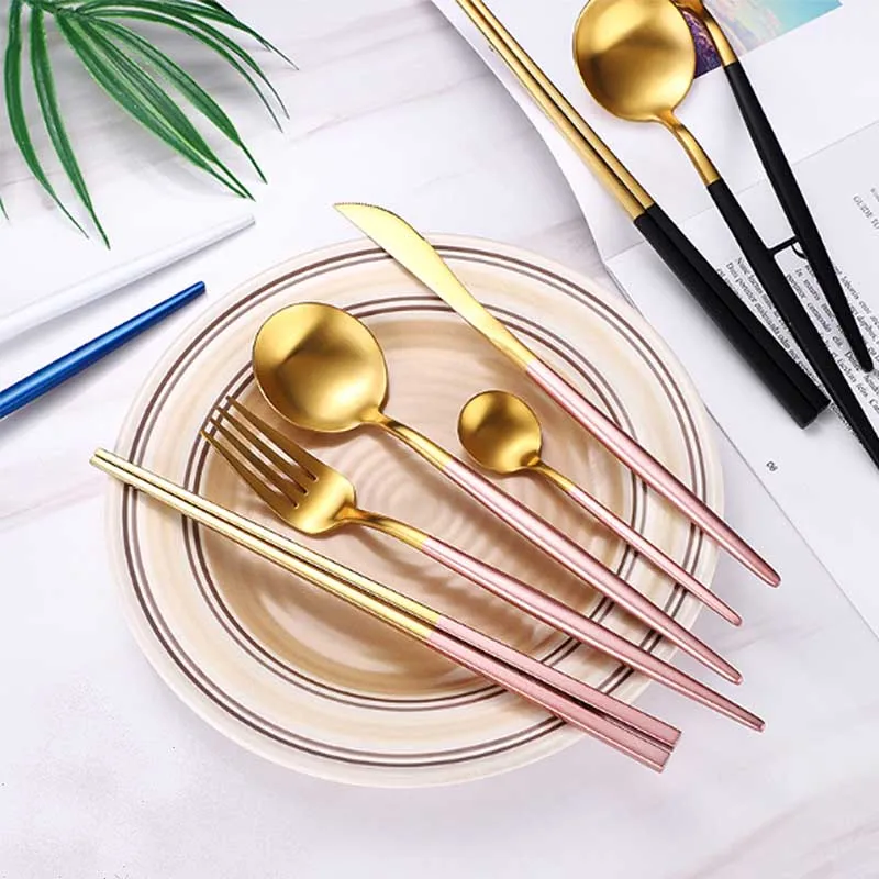 BORREY Stainless Steel Tableware Set Spoon Fork Knife Black Gold Cutlery Classic Dinner Dinnerware Portugal Cutipol GOA|Наборы столовых