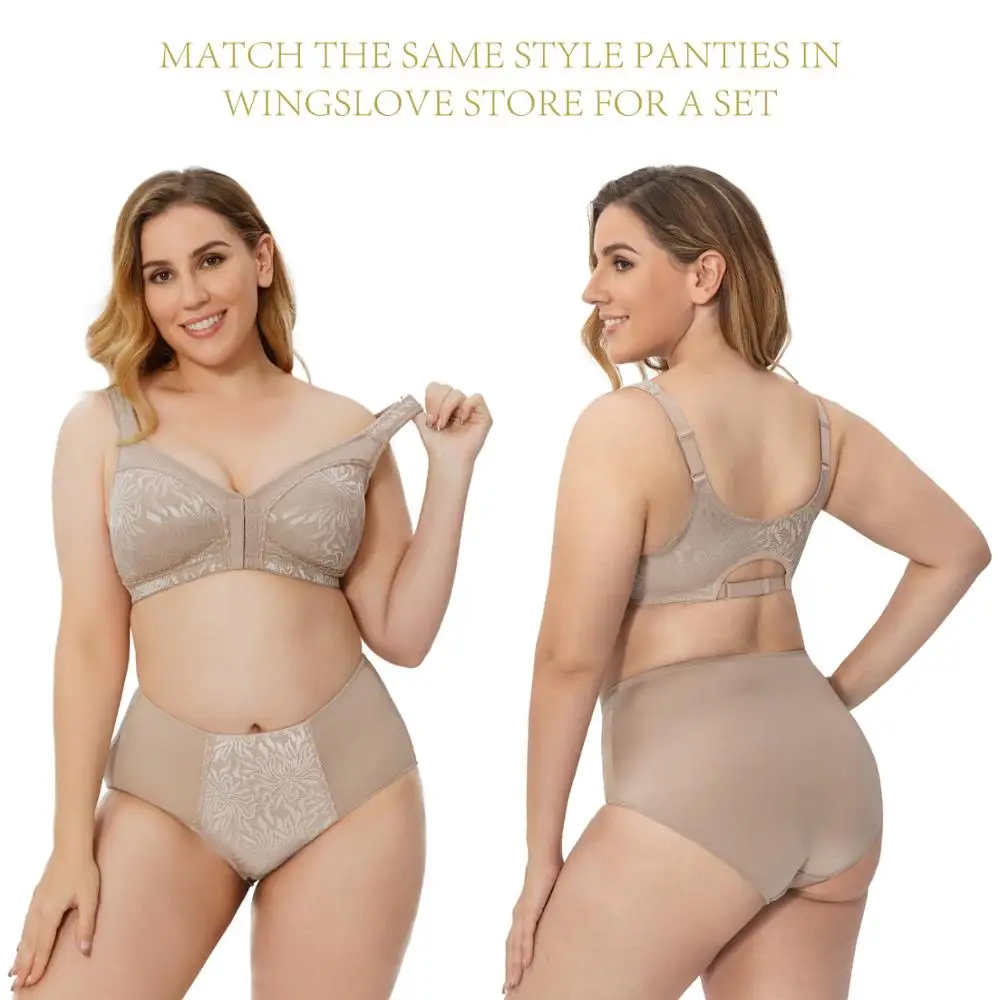 Wingslove Women Full Coverage Non Padded Minimizer Bra Front Closure Wirefree Underwear Comfortable Floal Lingerie 36C-42DDD