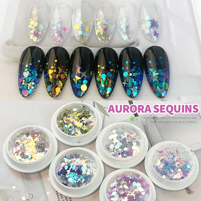 

6 Pcs/Set Star Laser Sequins for Art Decorations 2021 Nail Art Accessories Fashion Stickers for Nails Design