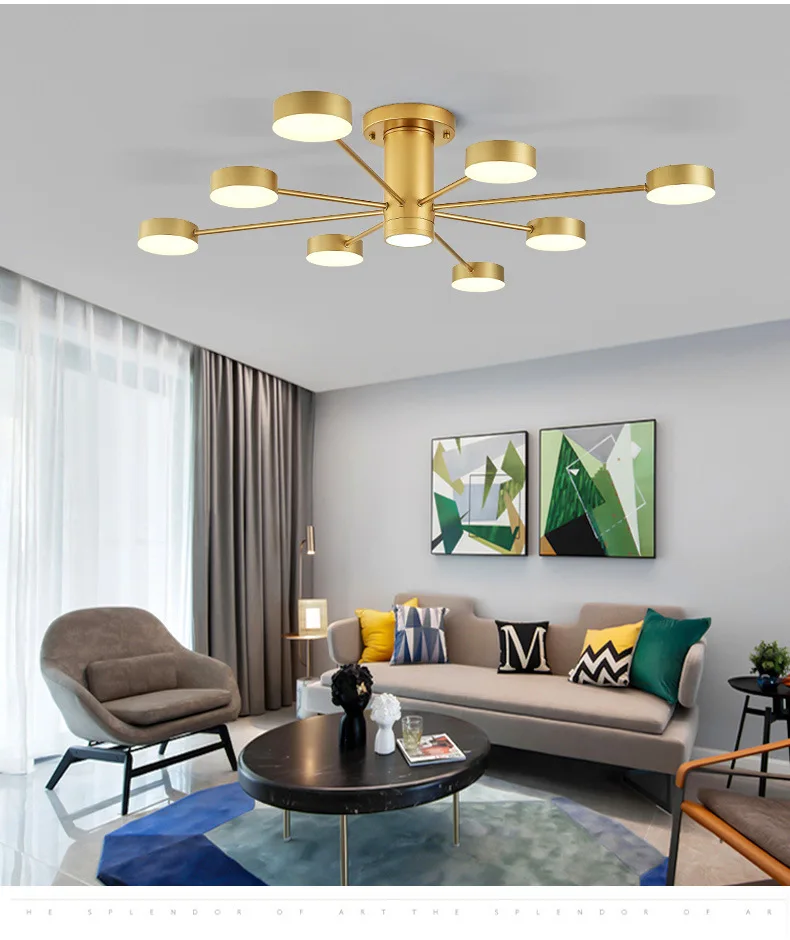 

Post modern Bedroom ceiling light Simple Nordic chandelier Living room Dining hall lamp Personality Creative pellet Golden Glass