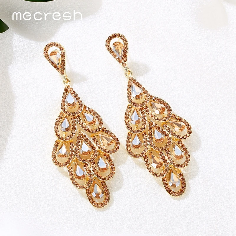 Большие висячие серьги Mecresh с кристаллами в форме капли 2019 модные ювелирные