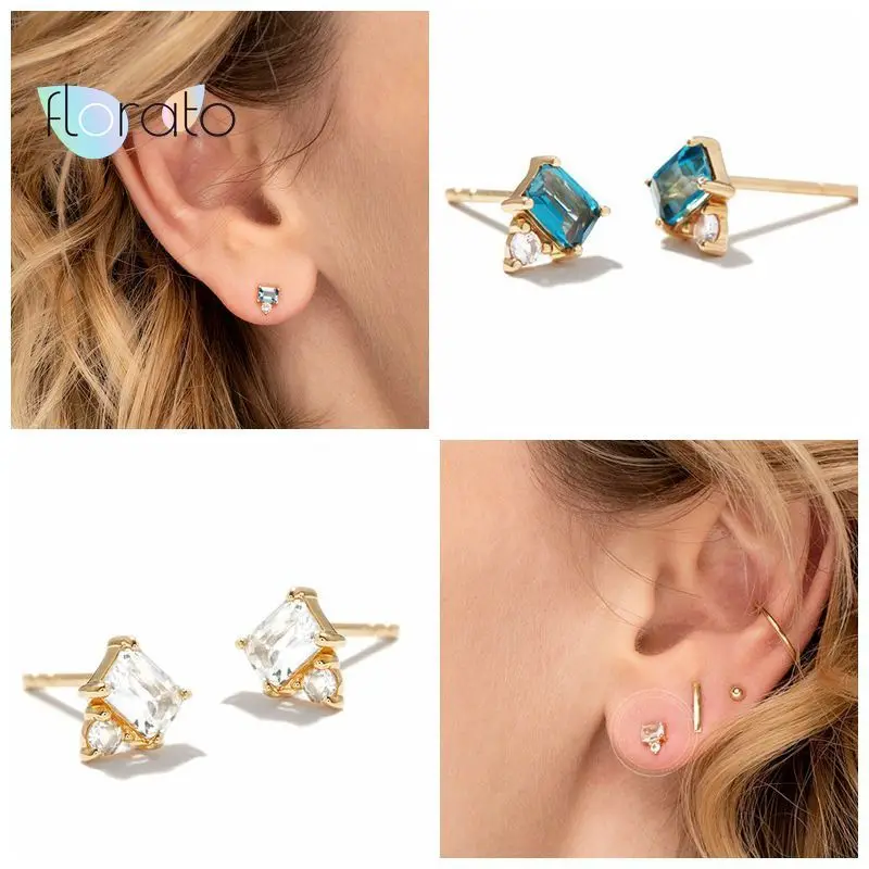 

Exquisite White/Sapphire Geometry Stud Earrings 925 Sterling Silver CZ Gold Color Small Earrings For Women Cute Accessories