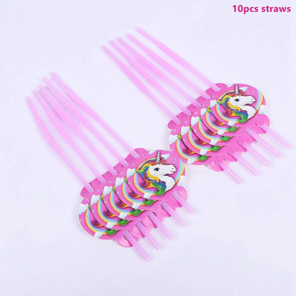 Taoup Cloud Rainbow Unicorn Cake Topper Wedding Horns Unicorn Birthday Party Supplies Cake Flags Baby Shower Decor Boy Favors - Цвет: Straws