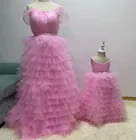 Розовые фатиновые платья для мамы и дочки, платья принцессы, платья для мамы и ребенка, платья для празднования дня рождения, индивидуальные