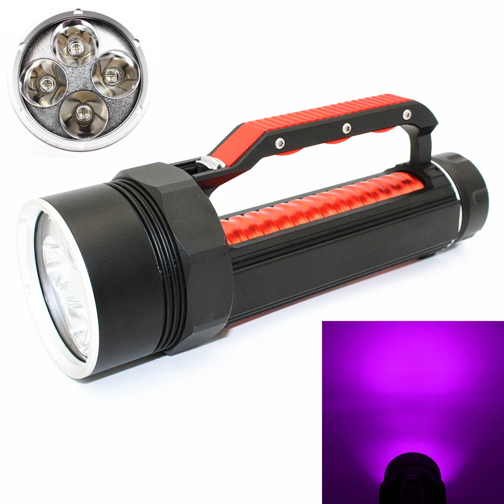 Waterproof Scuba 4400Lm Diving Flashlight 4 x UV Ultraviolet Light LED Lantern Torch Underwater 100M 395nm Hunting Light