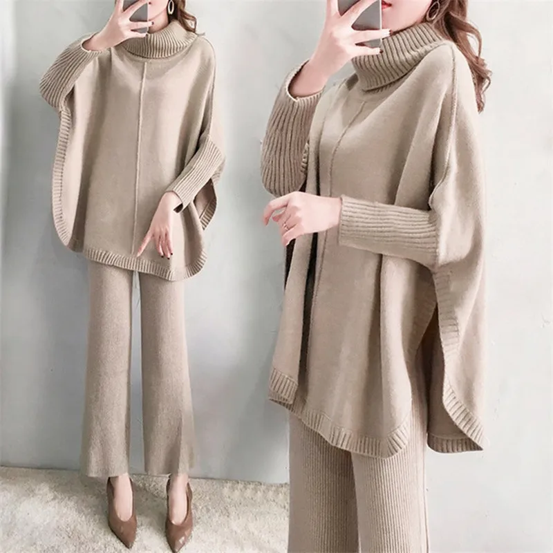 Женский трикотажный спортивный костюм элегантный свитер с высоким воротником и