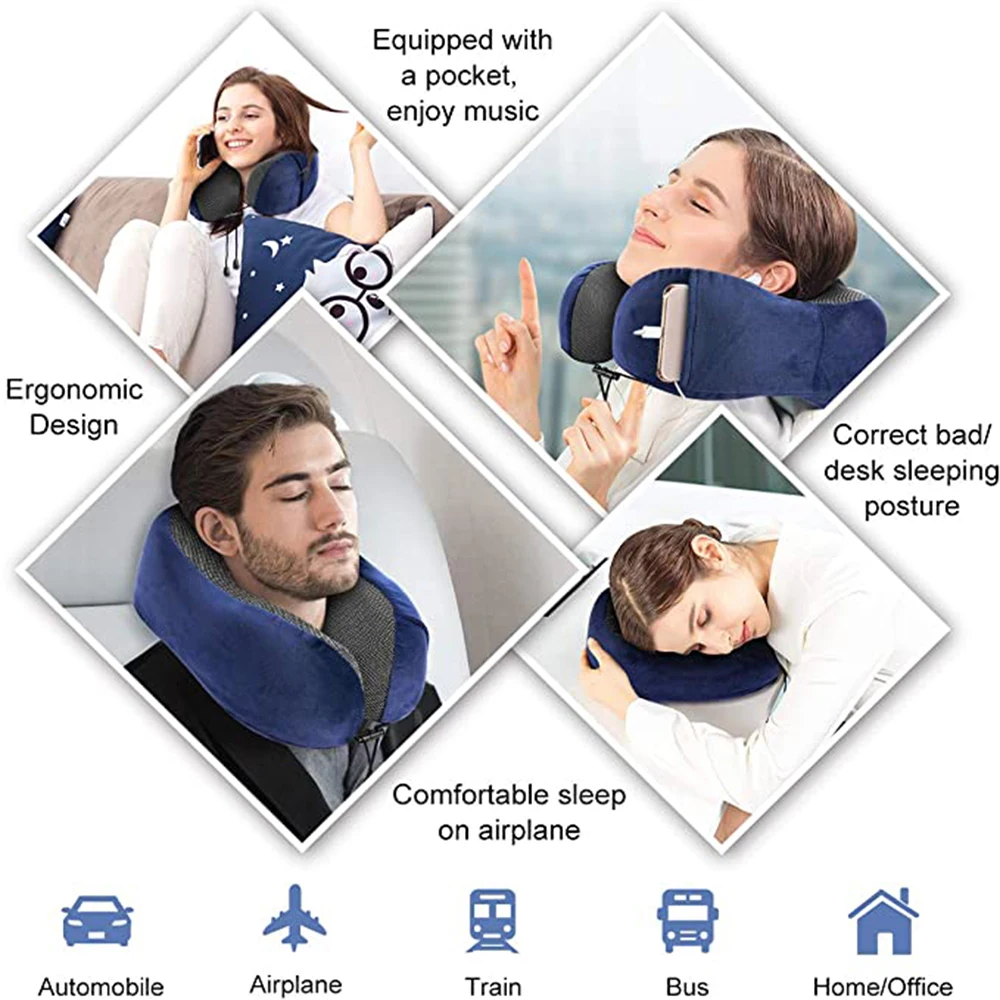 

1pcs Travel Pillow Memory Foam Neck Pillow for Airplanes Car Office Sleep Nap U Shape Designed to Comfort Neck Chin Head Support