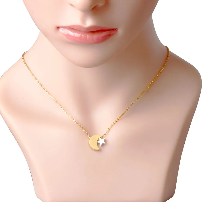 Нежный полумесяц крошечный звезда кулон Цепочки и ожерелья Для женщин колье