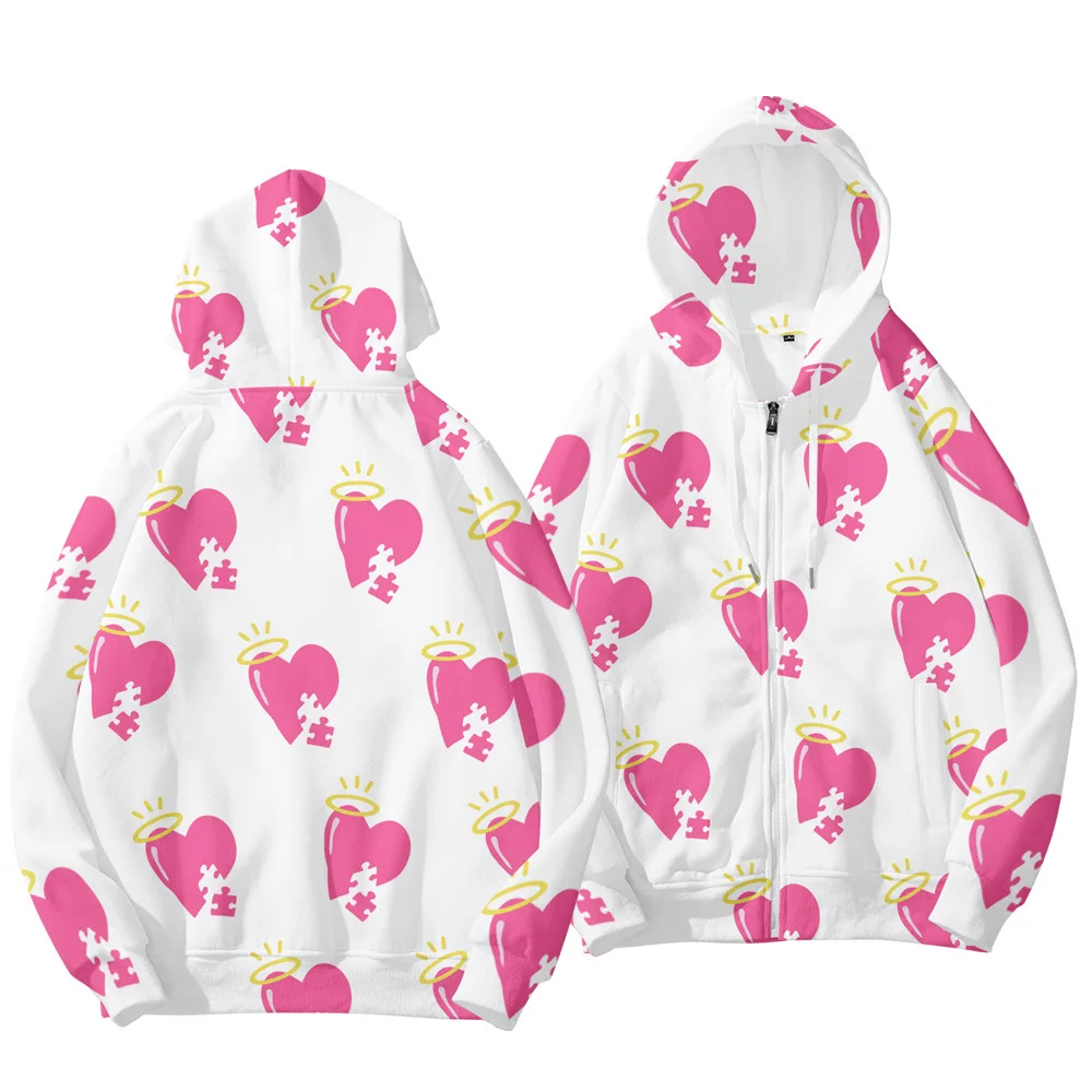 Толстовка с принтом сердечек для мужчин и женщин свитшот на молнии худи в стиле
